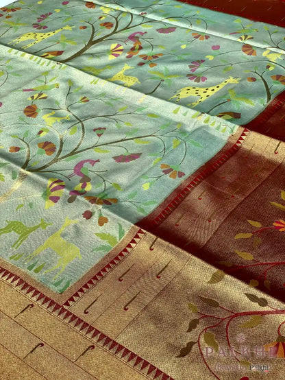 Aqua Blue Paithani Shikargah in Pure Silk (CO26)