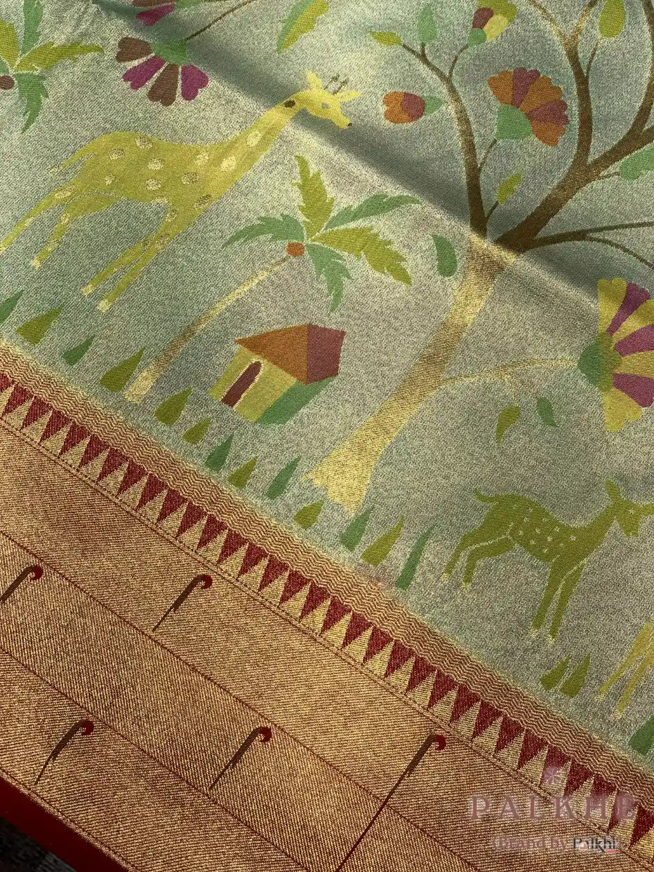 Aqua Blue Paithani Shikargah in Pure Silk (CO26)