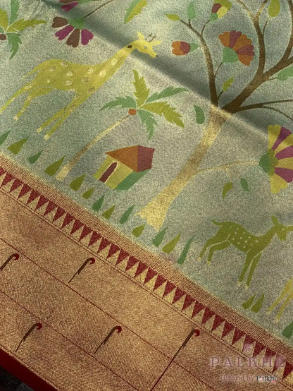 Aqua Blue Paithani Shikargah in Pure Silk (CO26)