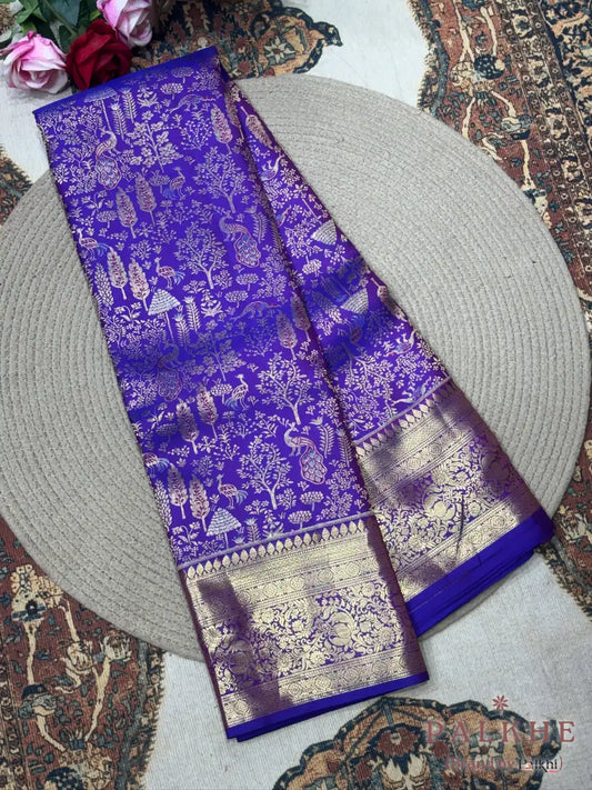 Royal Blue & Purple Kanjivaram Traditional Motifs in Pure Silk (CP30)