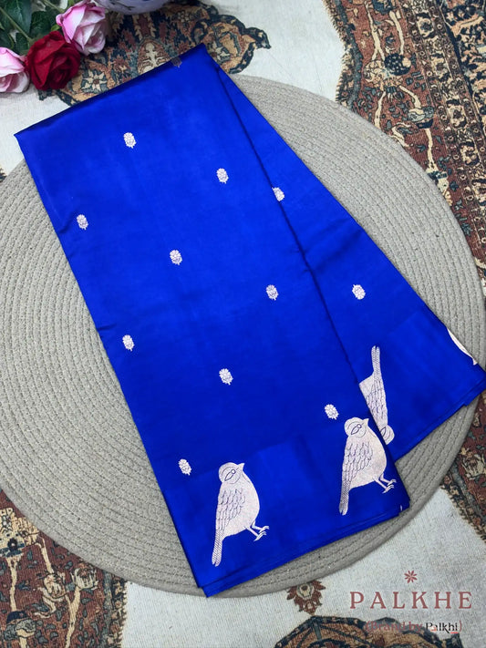 Royal Blue Banarasi Parrot Motifs in Pure Raw Mango Silk (CR11)