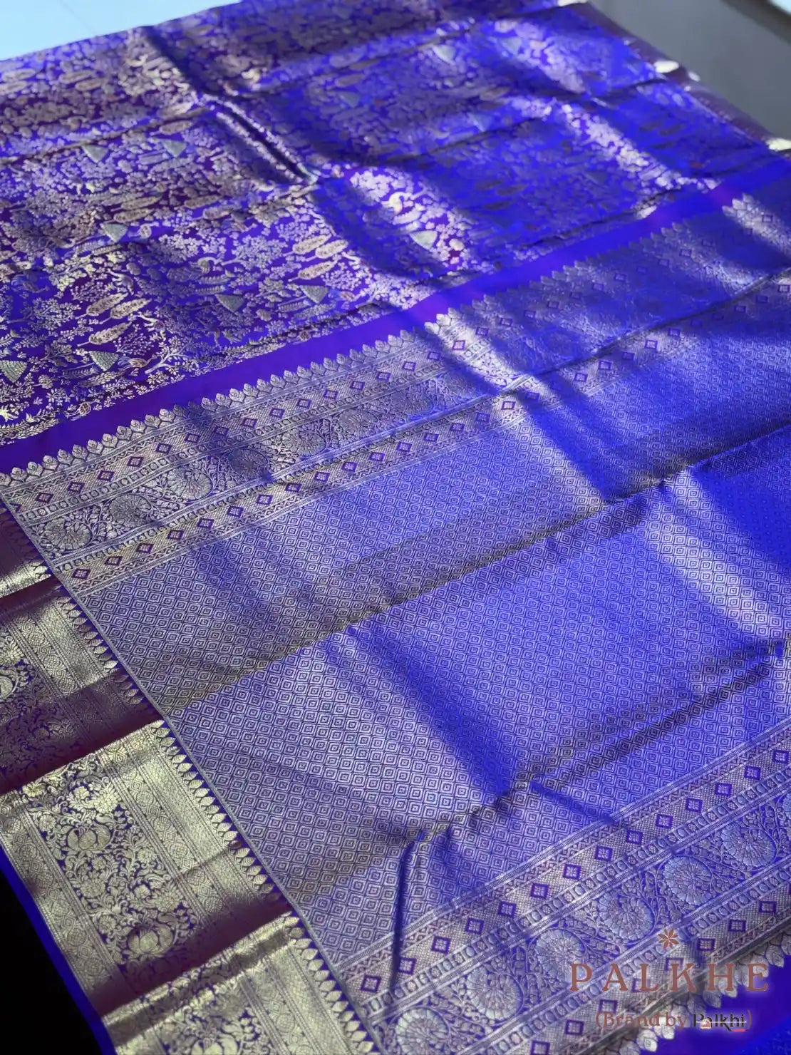 Royal Blue & Purple Kanjivaram Traditional Motifs in Pure Silk (CP30)