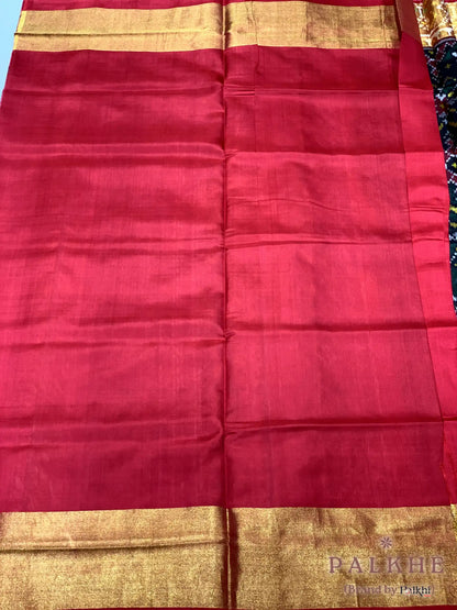 Bottle Green Patola Geometric in Pure Patola Silk (BE79)