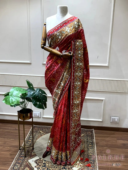 Red Traditional Geometric Patola x Hand Embroidery