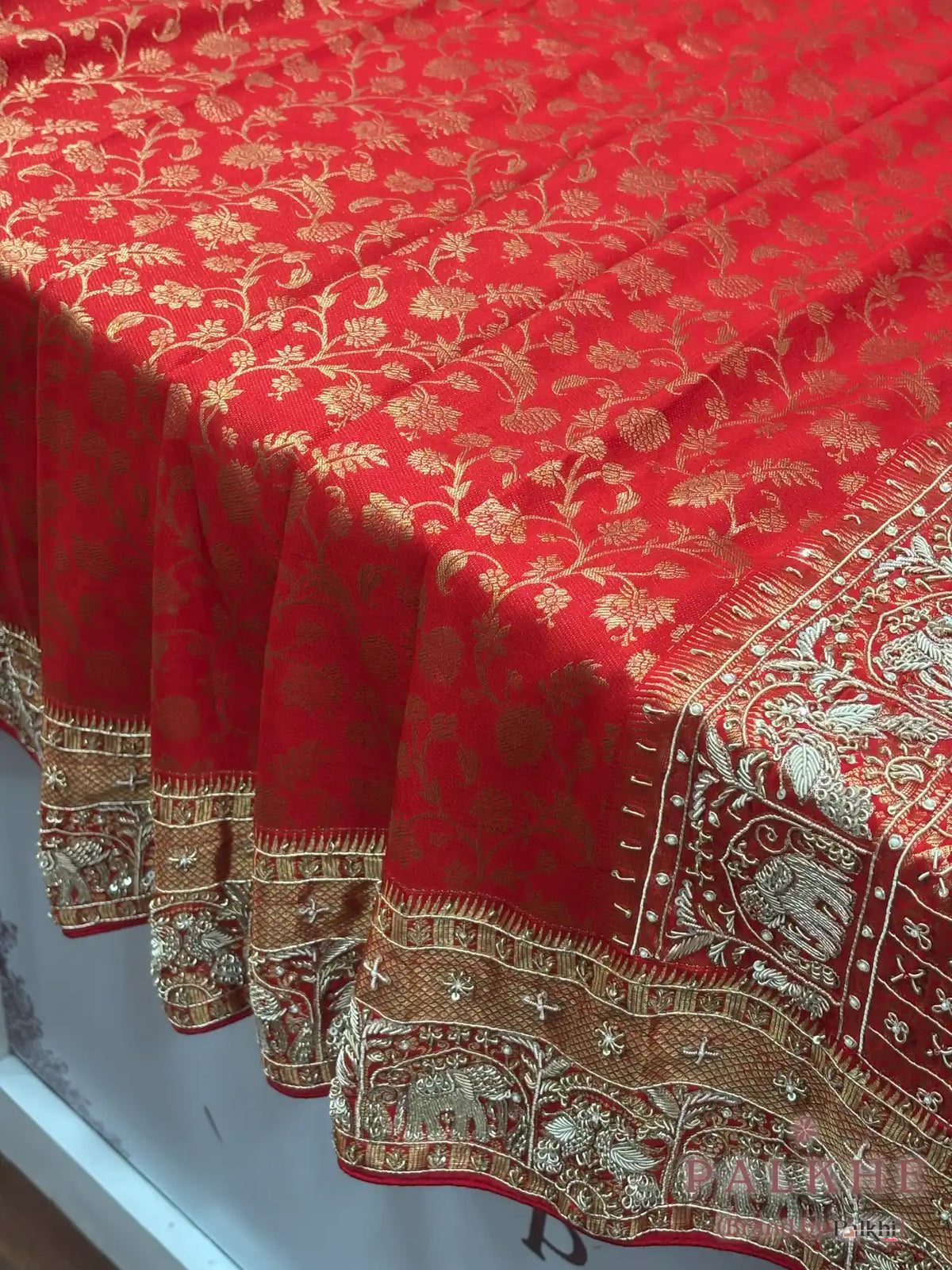 Red Floral Jaal Kanjivaram x Hand Embroidery