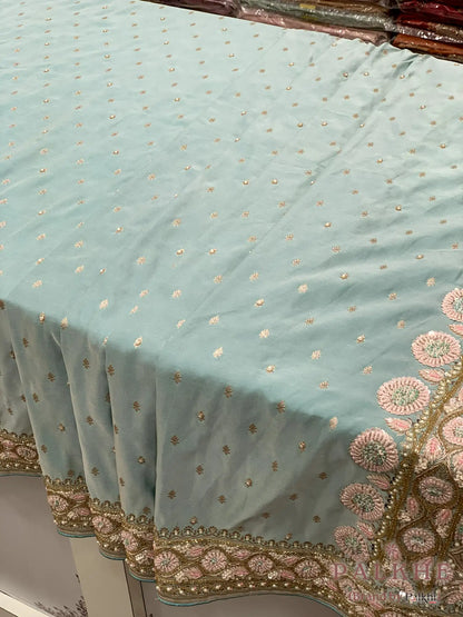 Sky Blue Buttis Banarasi x Hand Embroidery (cs35)