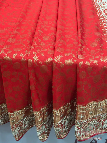 Red Floral Jaal Kanjivaram x Hand Embroidery