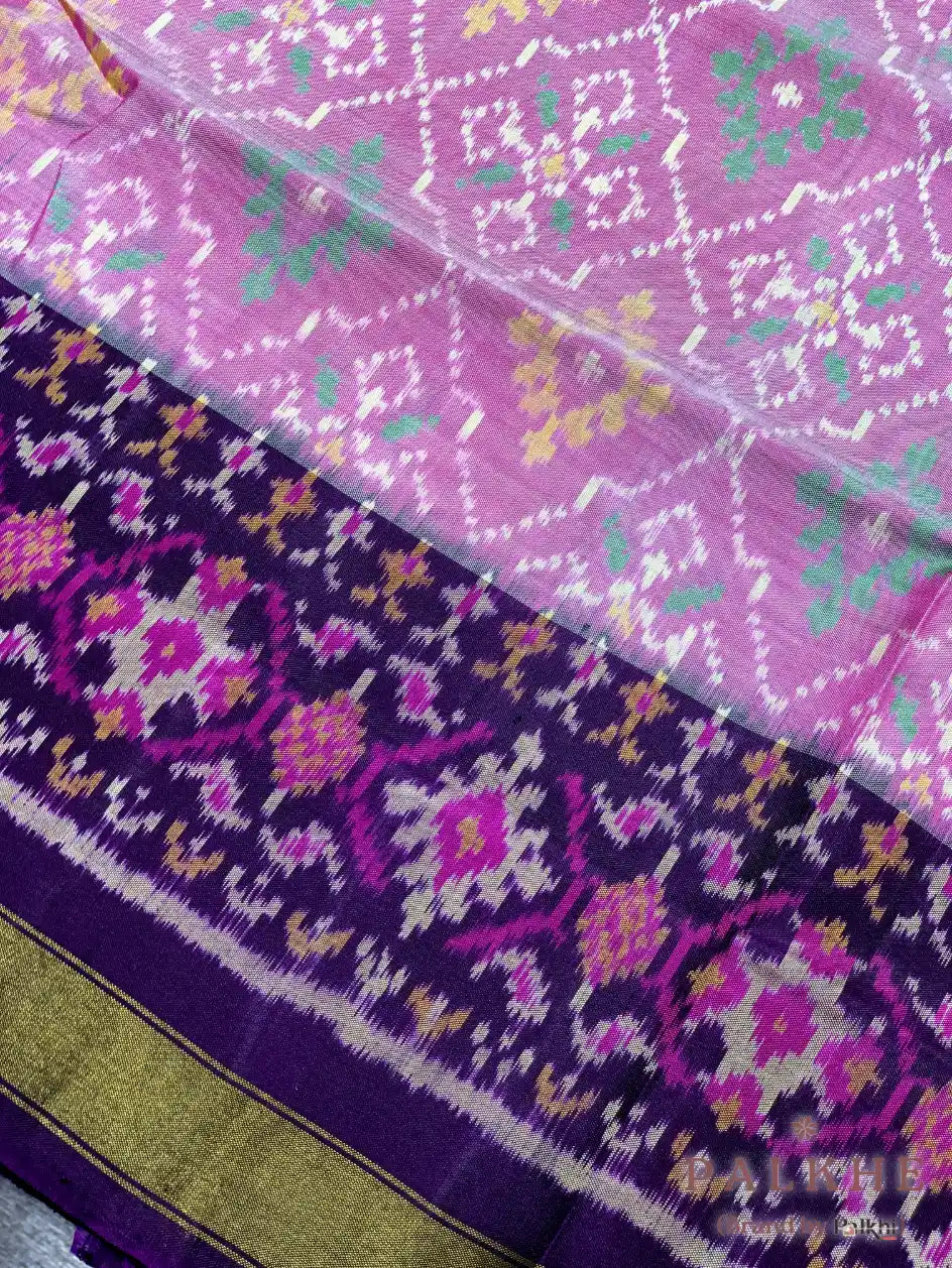 Baby Pink & Dark Purple Rajkot Patola Hand Woven in Pure Silk (CS48)