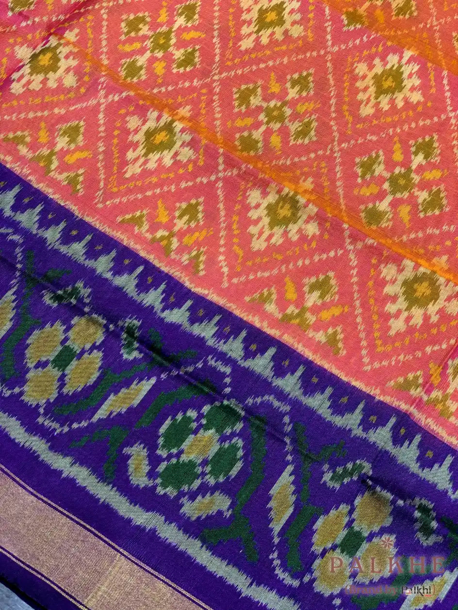 Rust & Purple Rajkot Patola Hand Woven in Pure Silk (CS48)