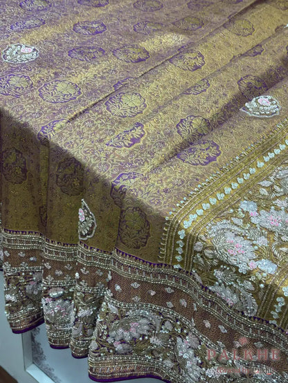 Purple Floral Kanjivaram x Hand Embroidery