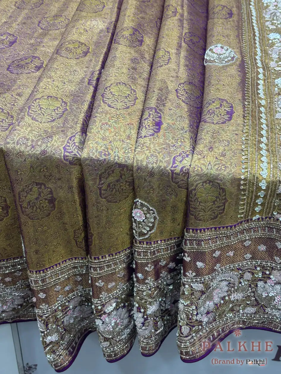 Purple Floral Kanjivaram x Hand Embroidery
