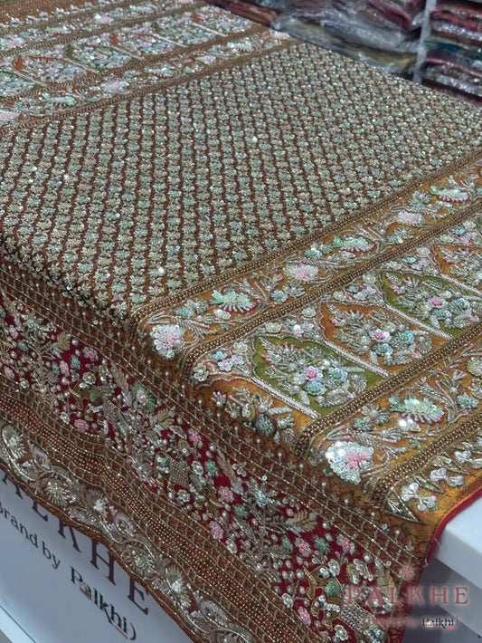 Olive Green Multicolor Floral Kanjivaram x Hand Embroidery