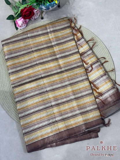 Mustard Yellow & Brown Tussar Striped in Silk (BT03)