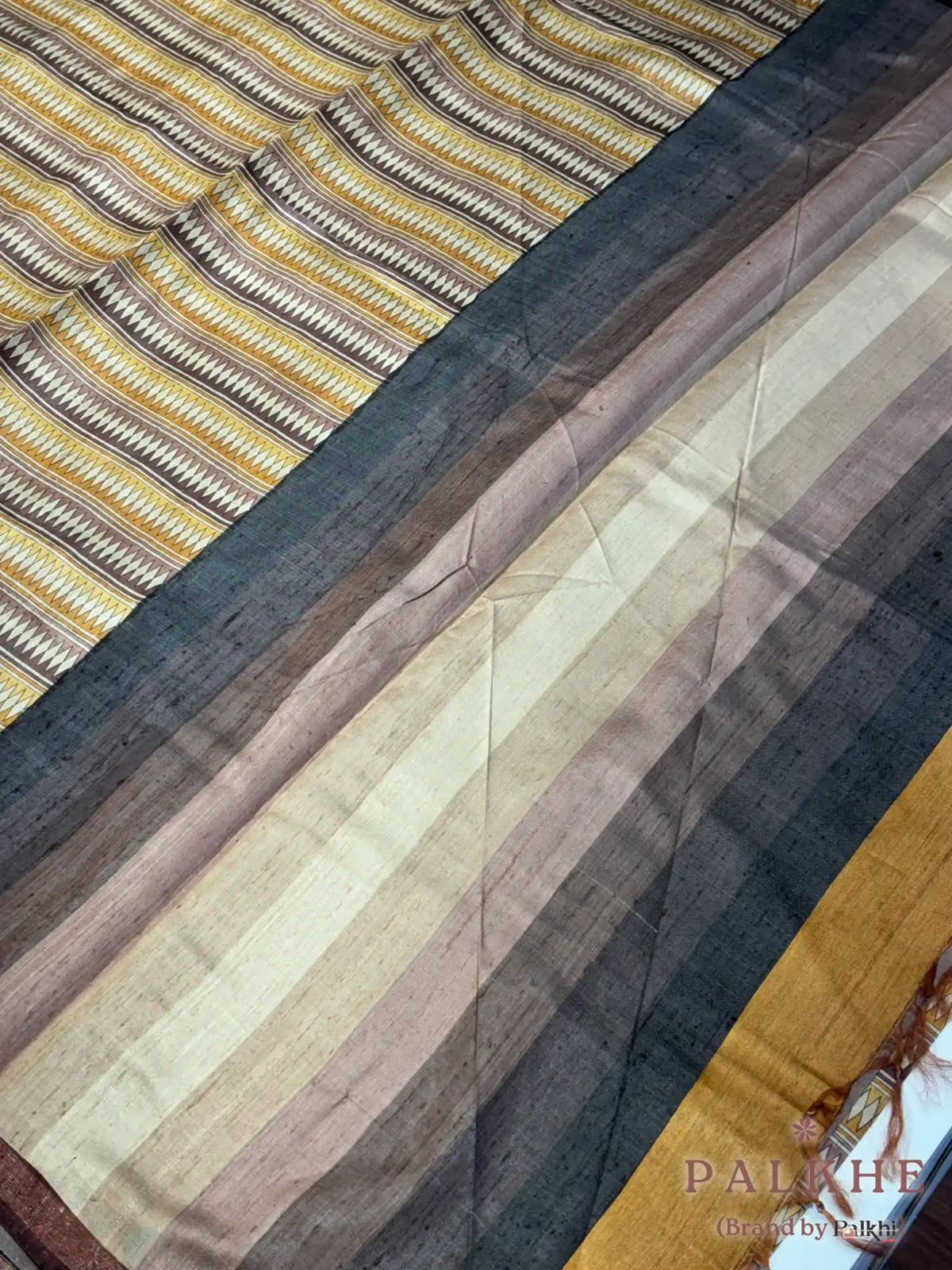Mustard Yellow & Brown Tussar Striped in Silk (BT03)