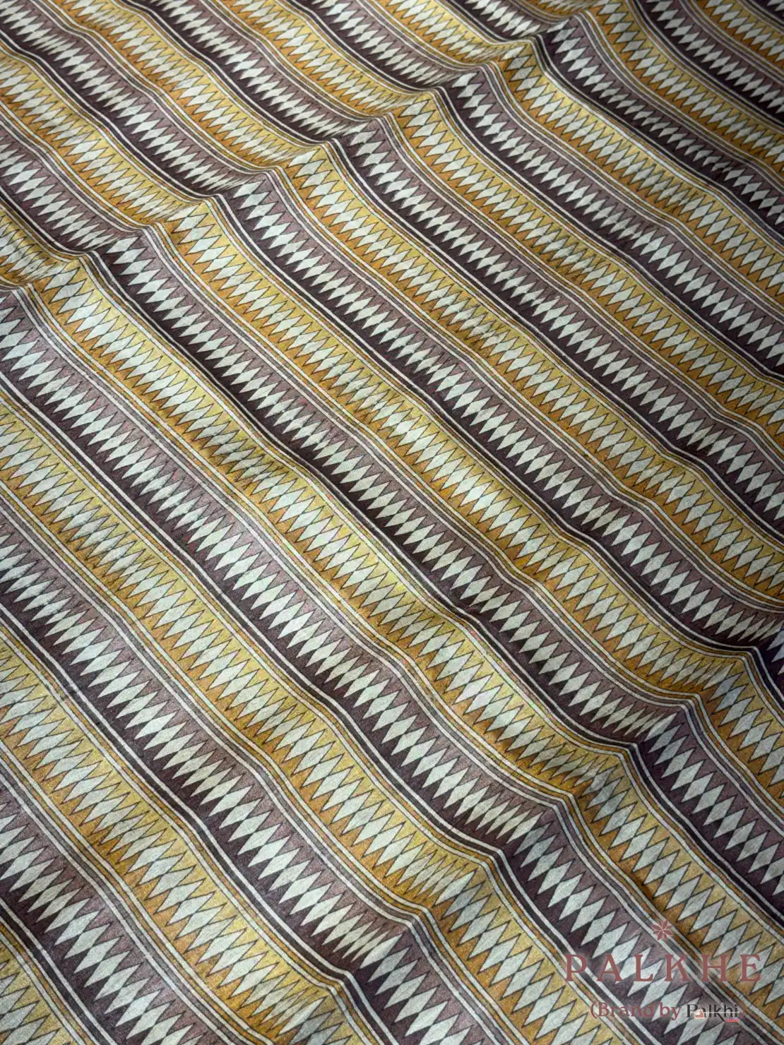 Mustard Yellow & Brown Tussar Striped in Silk (BT03)