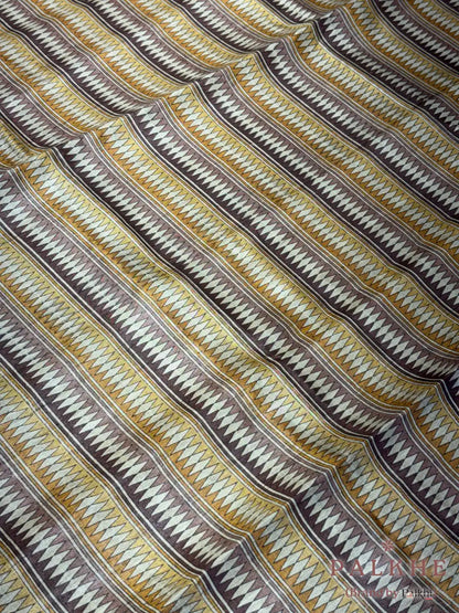 Mustard Yellow & Brown Tussar Striped in Silk (BT03)