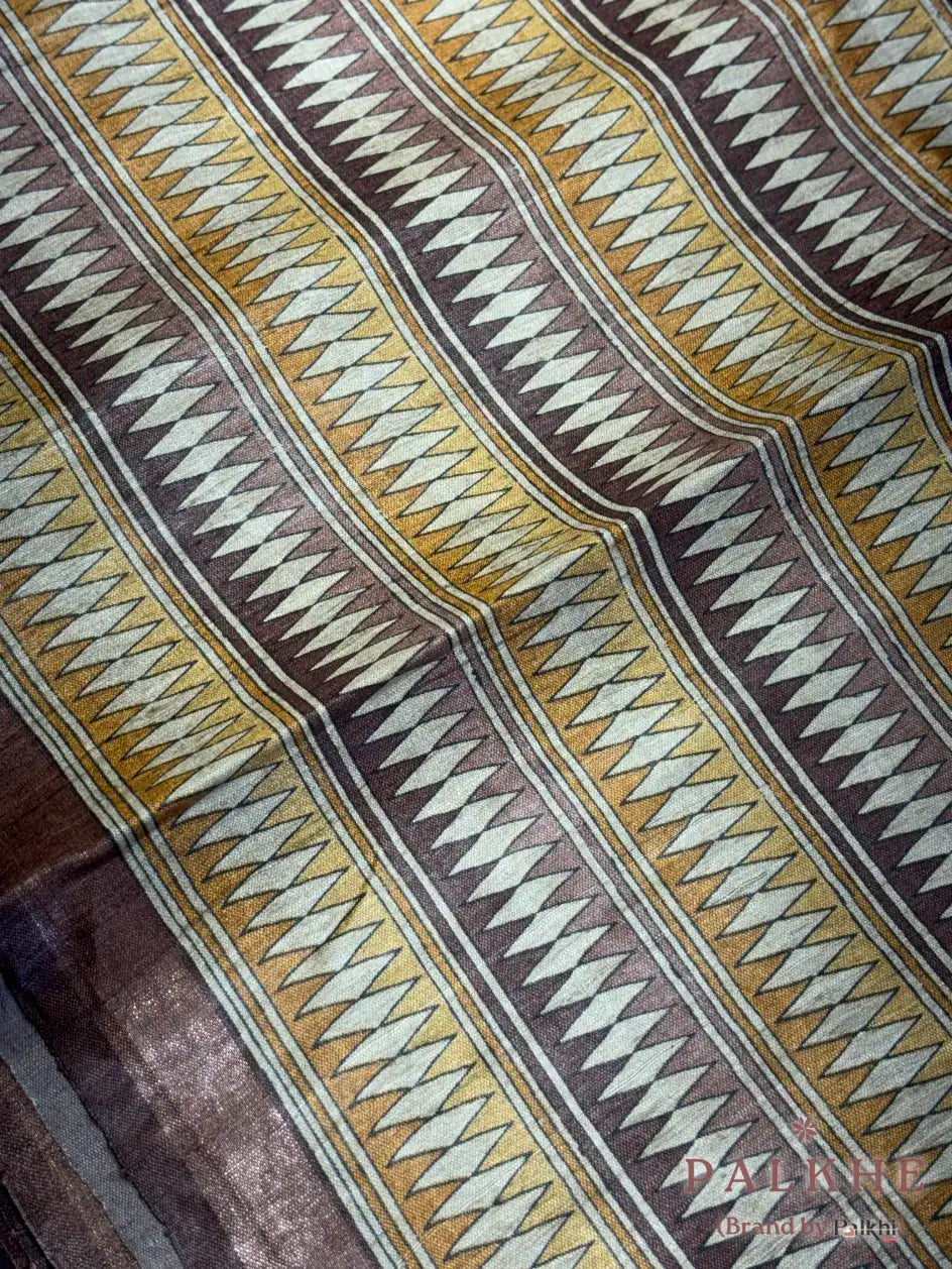 Mustard Yellow & Brown Tussar Striped in Silk (BT03)