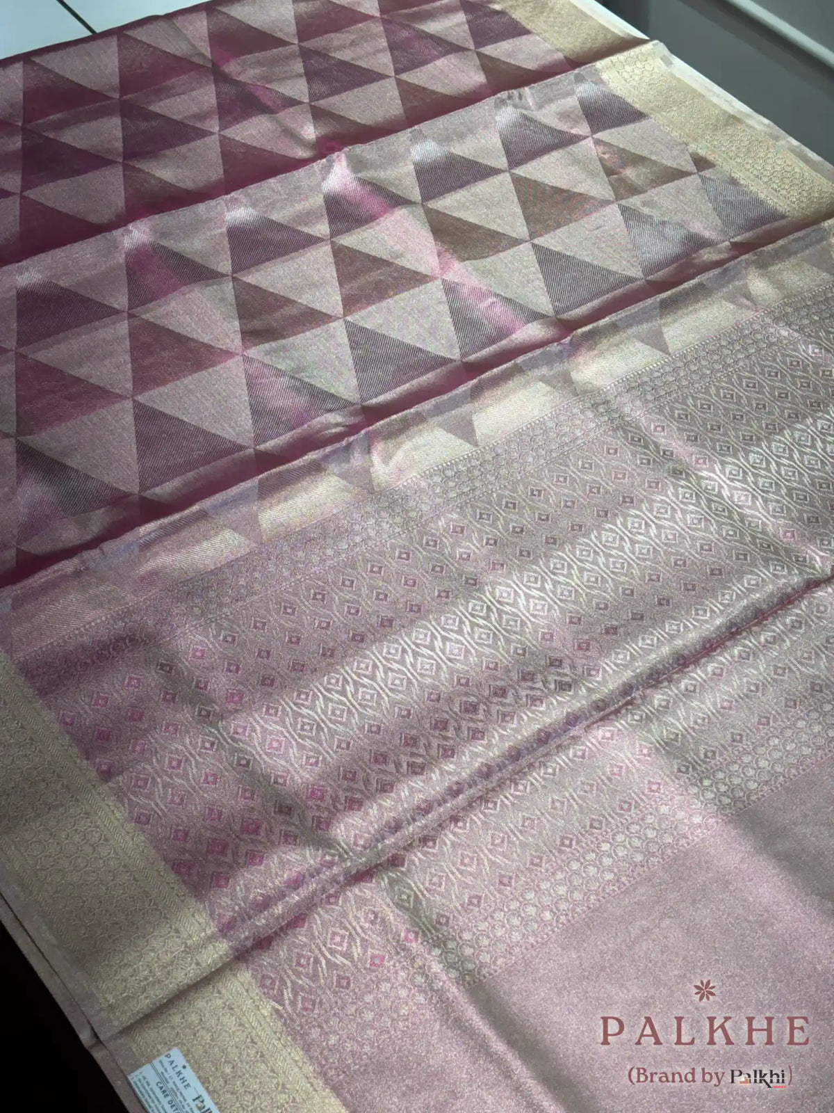 Baby Pink Banarasi Geometric in Pure Tissue Brocade (CP92)