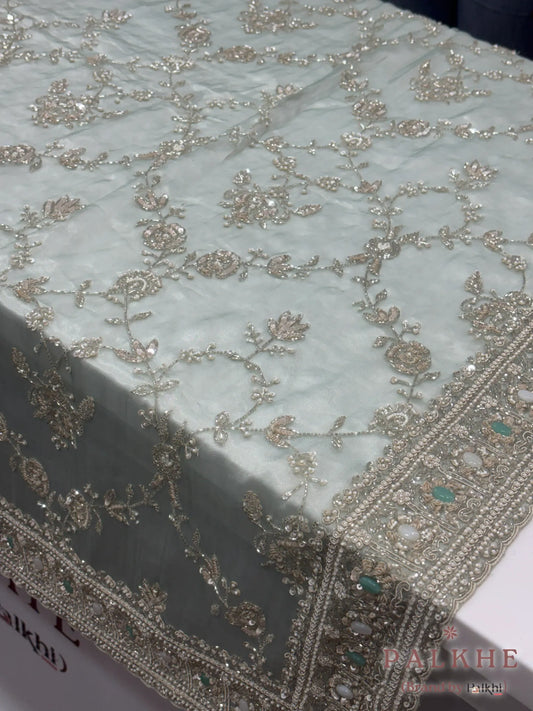 Tiffany Blue Floral Tissue x Hand Embroidery (CL43)