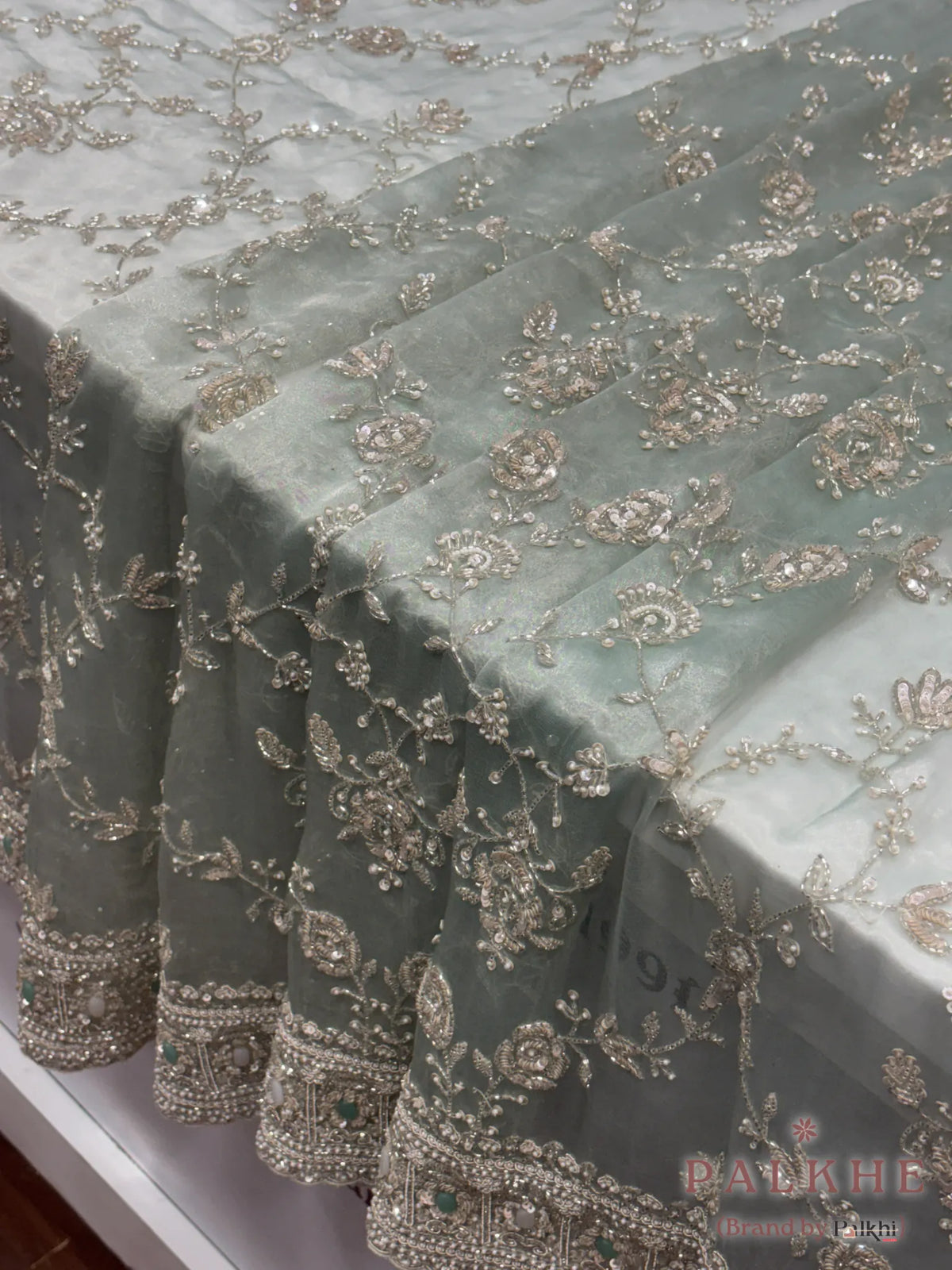 Tiffany Blue Floral Tissue x Hand Embroidery (CL43)