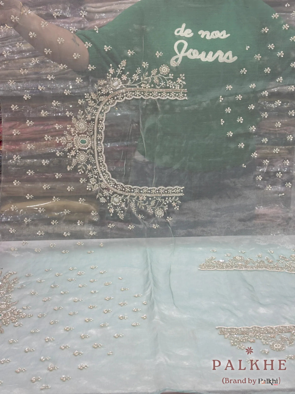 Tiffany Blue Floral Tissue x Hand Embroidery (CL43)