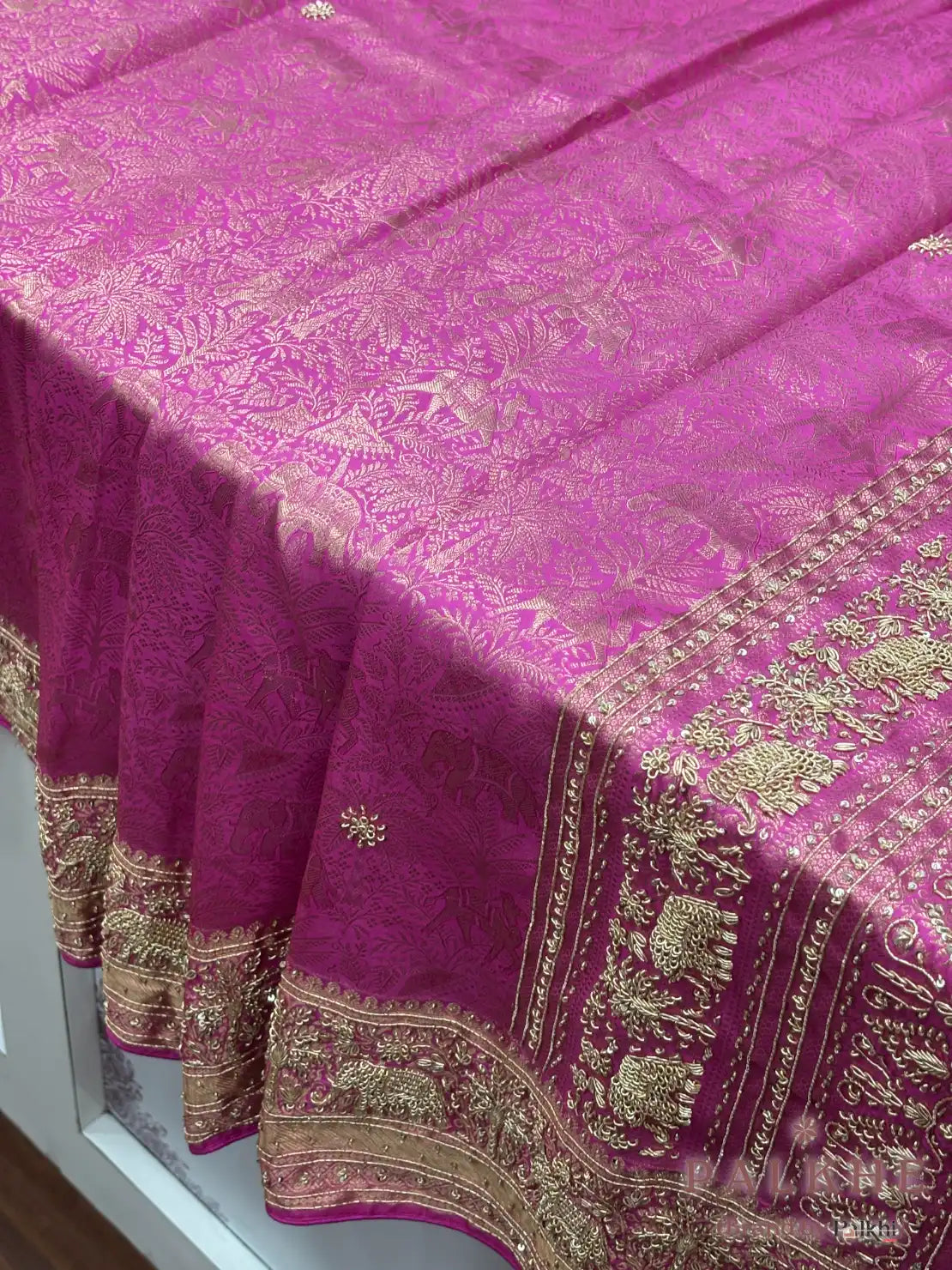 Rose Pink Traditional Motifs Kanjivaram x Hand Embroidery