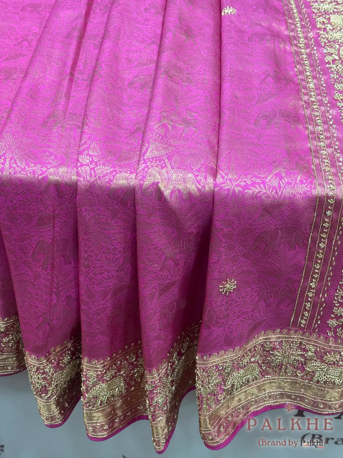 Rose Pink Traditional Motifs Kanjivaram x Hand Embroidery