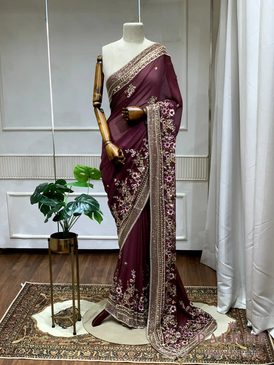 Magenta Georgette Fancy x Hand Embroidery (cs63)