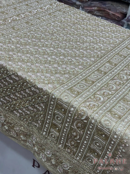 Beige Floral Jaal Kanjivaram x Hand Embroidery