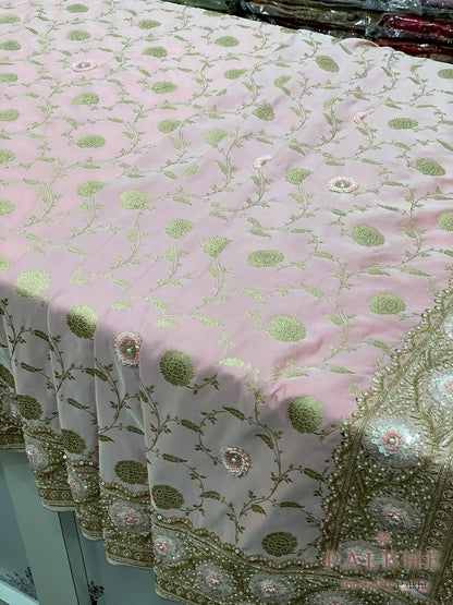 Onion Pink Floral Jaal Banarasi x Hand Embroidery (CS36)
