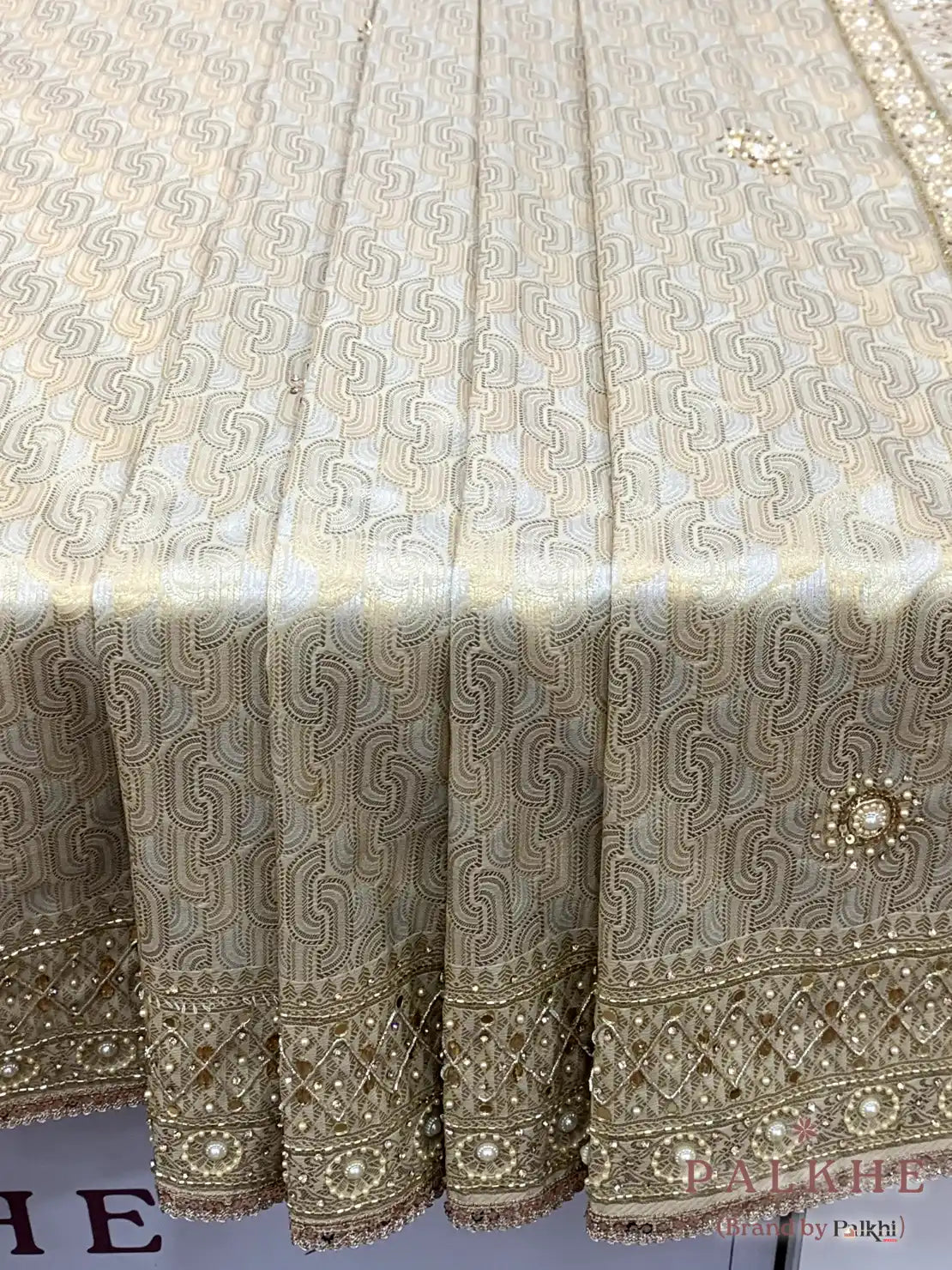 Beige Brocade Banarasi x Hand Embroidery