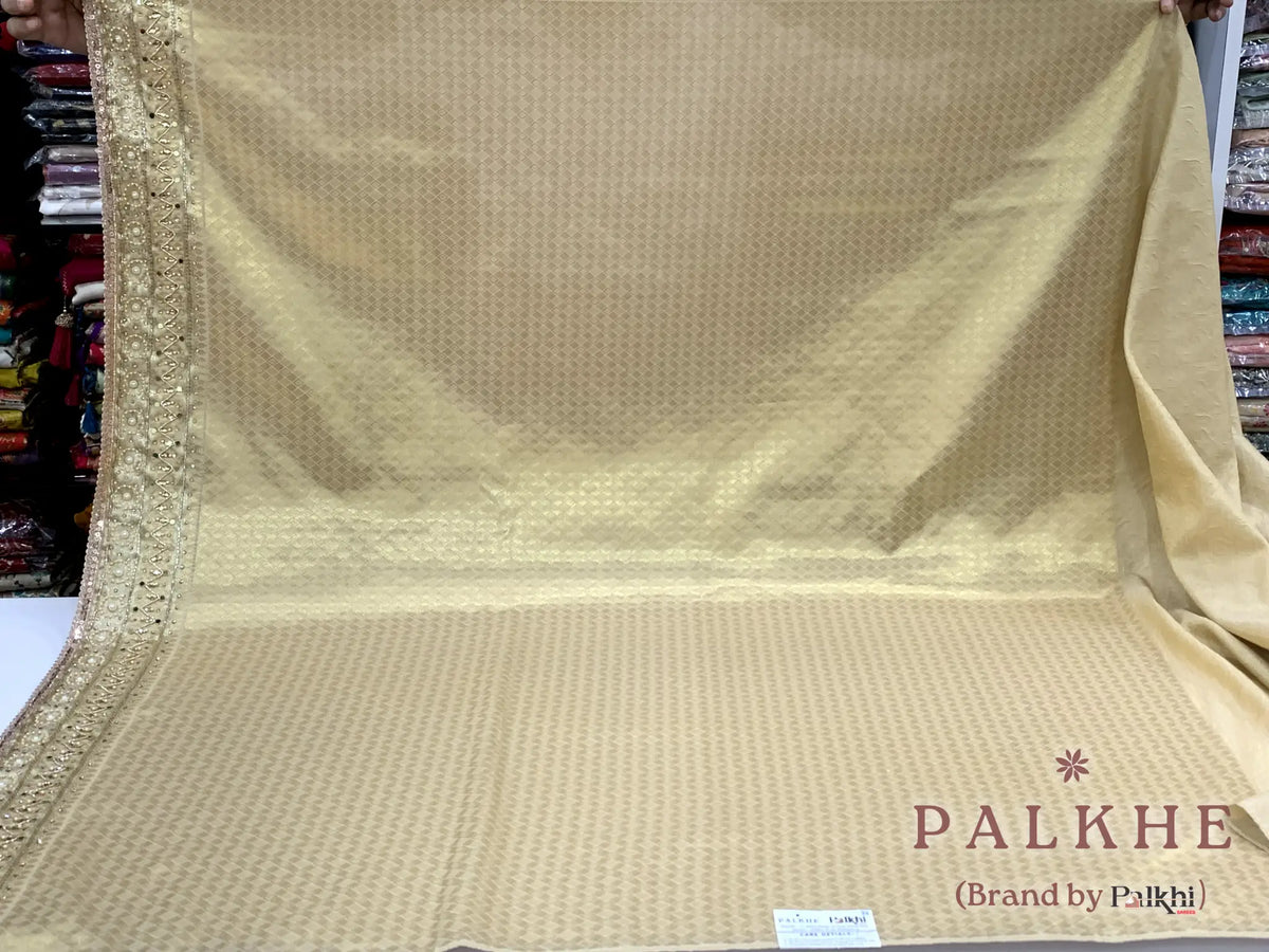 Beige Brocade Banarasi x Hand Embroidery