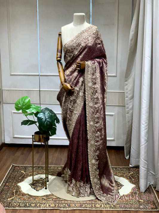 Purple Floral Jaal Banarasi x Hand Embroidery (CS66)