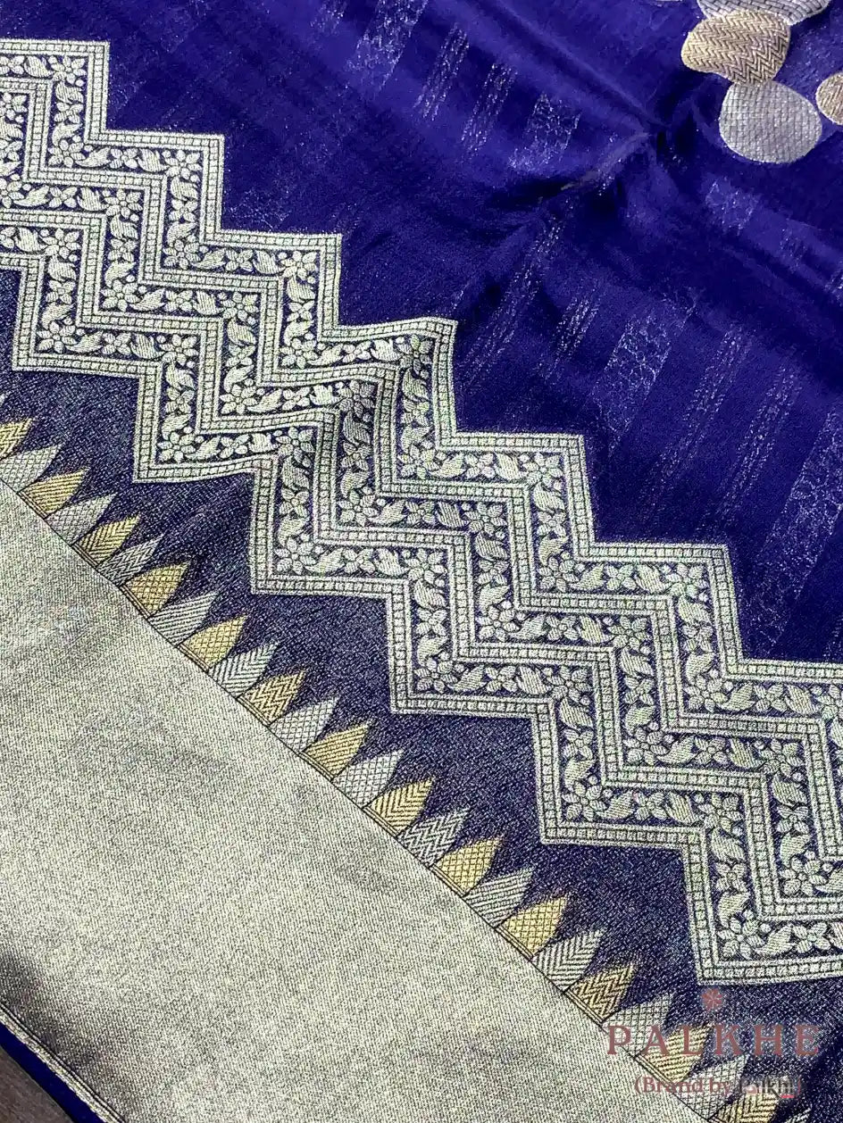 Navy Blue Banarasi Geometric Circle in Semi Mashru Silk (CS84)