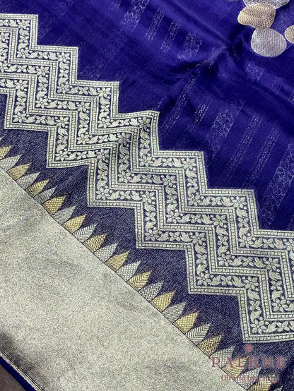 Navy Blue Banarasi Geometric Circle in Semi Mashru Silk (CS84)