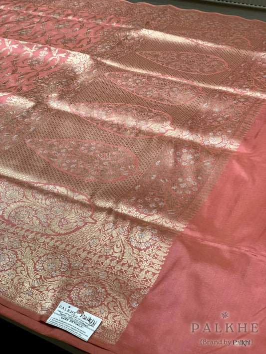 Peach Banarasi Floral Jaal in Pure Banarasi Katan Silk