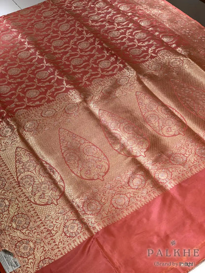 Peach Banarasi Floral Jaal in Pure Banarasi Katan Silk