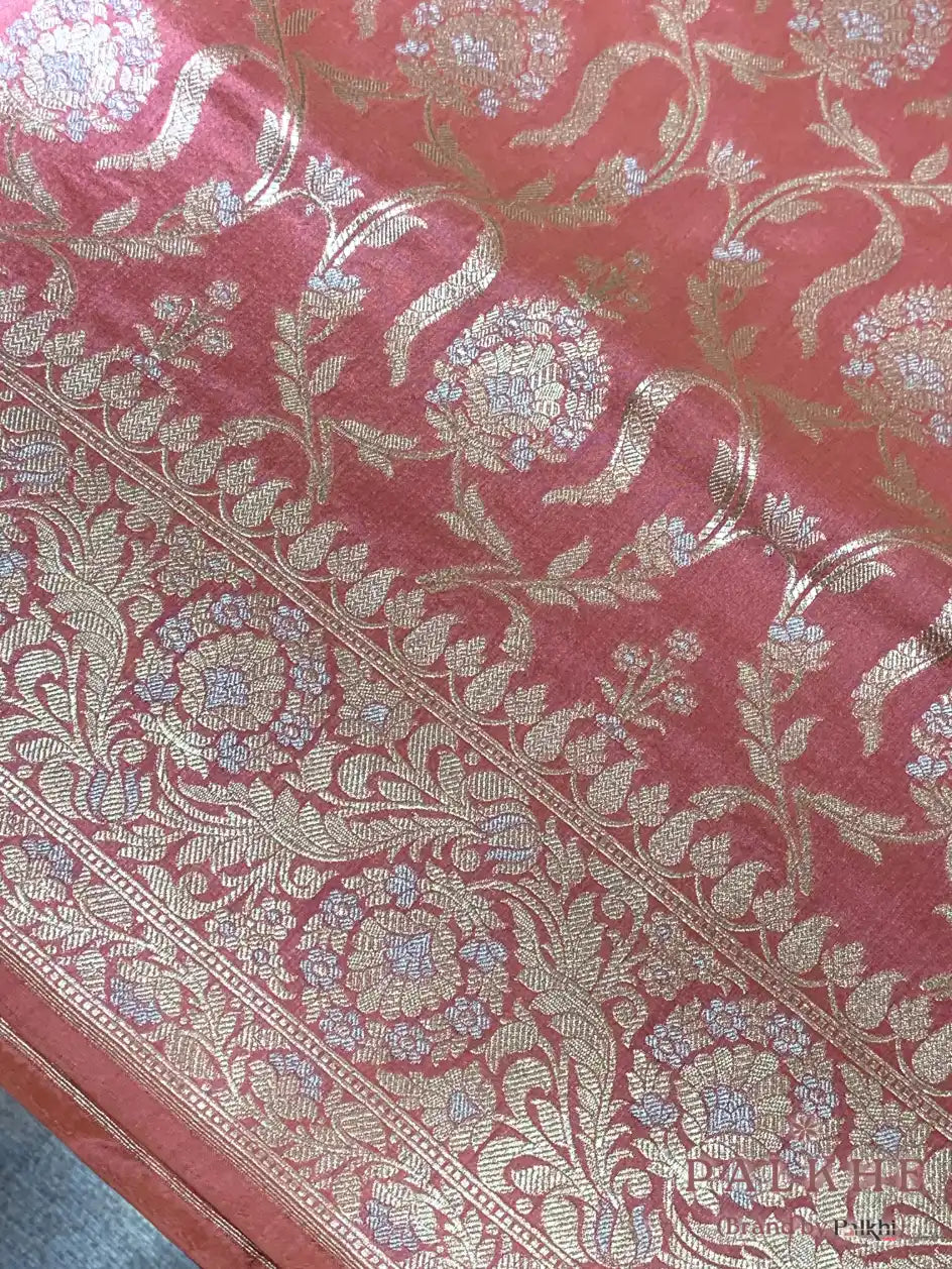 Peach Banarasi Floral Jaal in Pure Banarasi Katan Silk