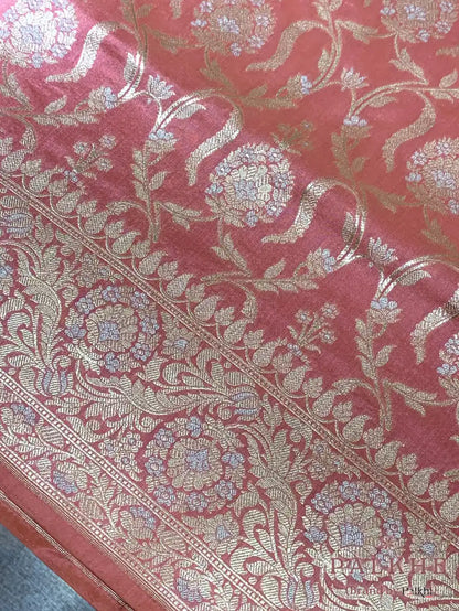 Peach Banarasi Floral Jaal in Pure Banarasi Katan Silk