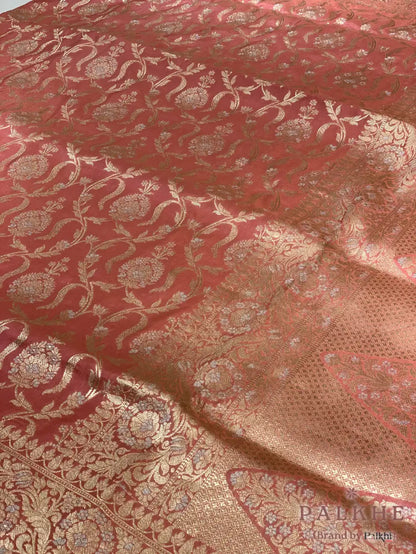 Peach Banarasi Floral Jaal in Pure Banarasi Katan Silk