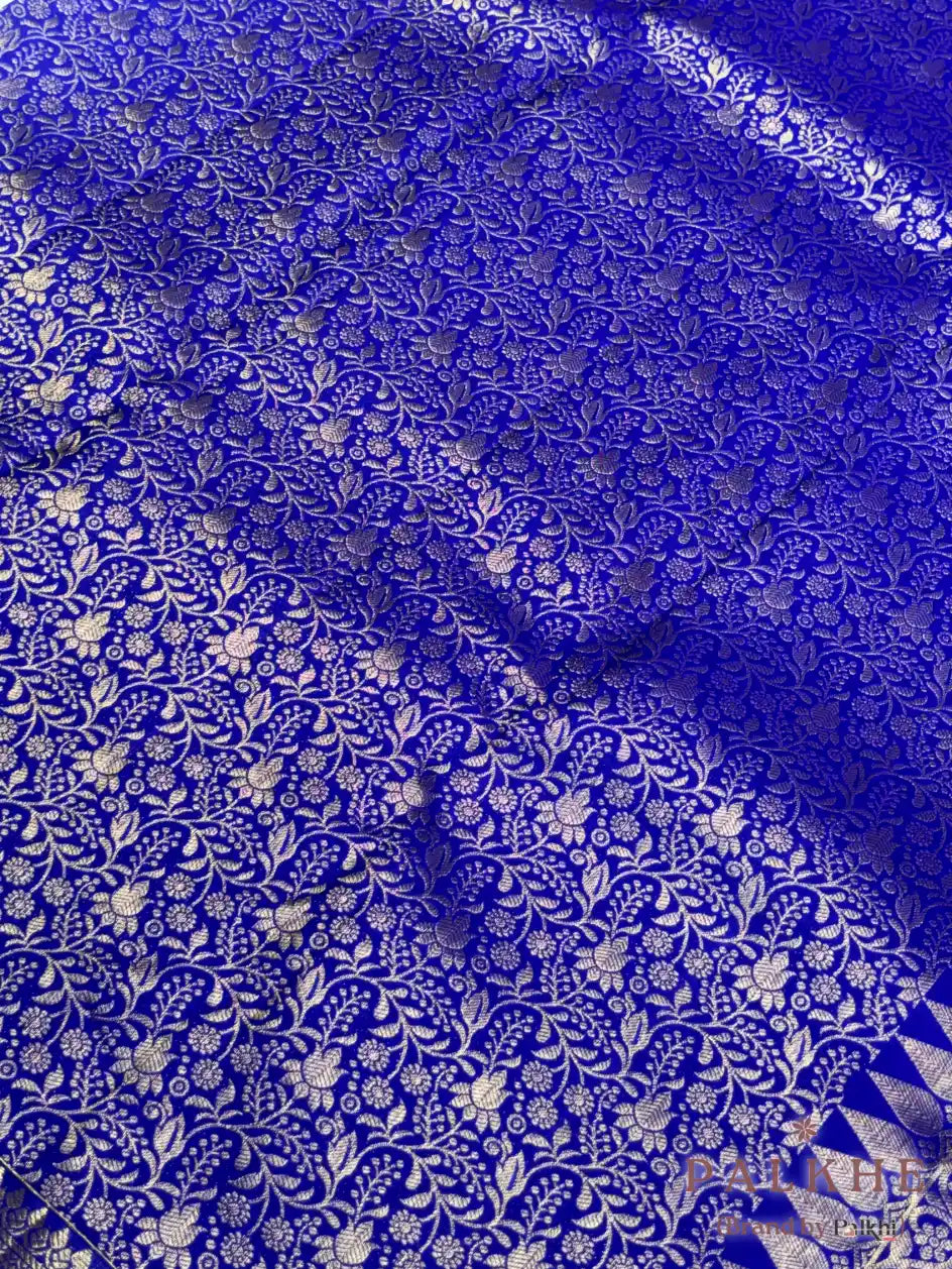Royal Blue Kanjivaram Floral Jaal in Pure Silk (CR41)