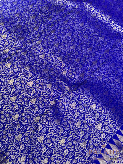 Royal Blue Kanjivaram Floral Jaal in Pure Silk (CR41)