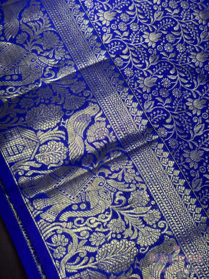 Royal Blue Kanjivaram Floral Jaal in Pure Silk (CR41)