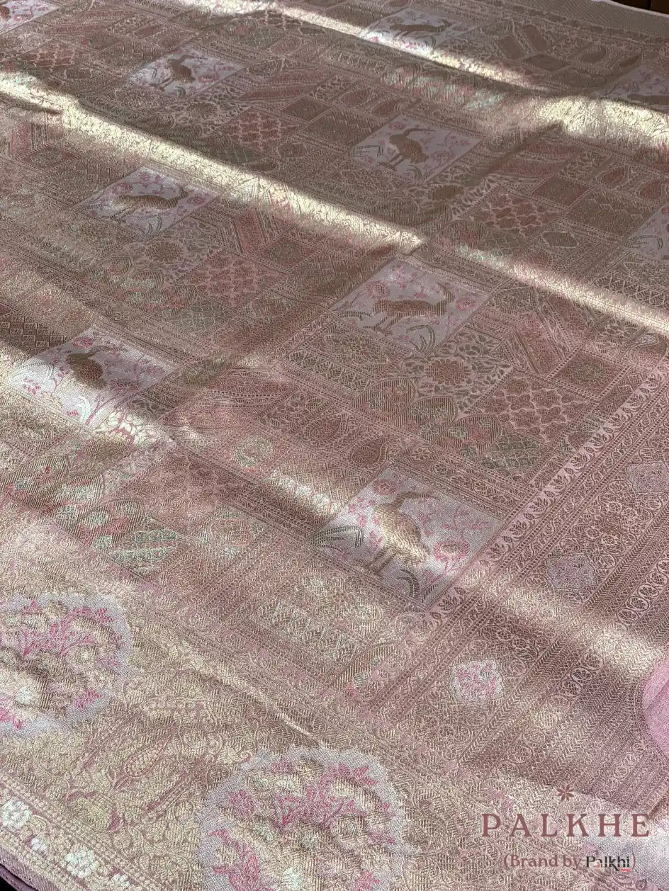 Rose-Gold Kanjivaram Animal and Floral in Semi Tissue Silk (CL41)