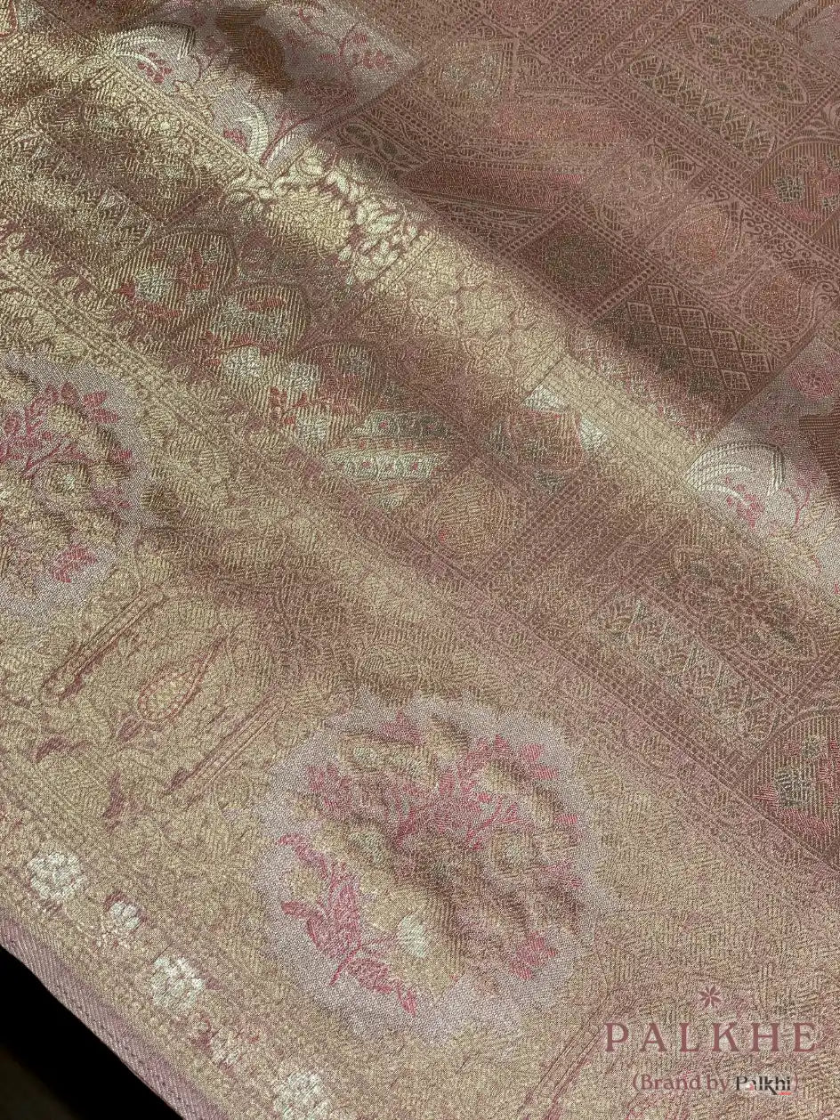 Rose-Gold Kanjivaram Animal and Floral in Semi Tissue Silk (CL41)