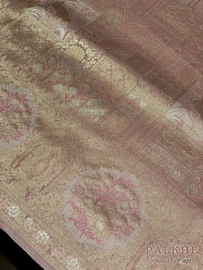 Rose-Gold Kanjivaram Animal and Floral in Semi Tissue Silk (CL41)