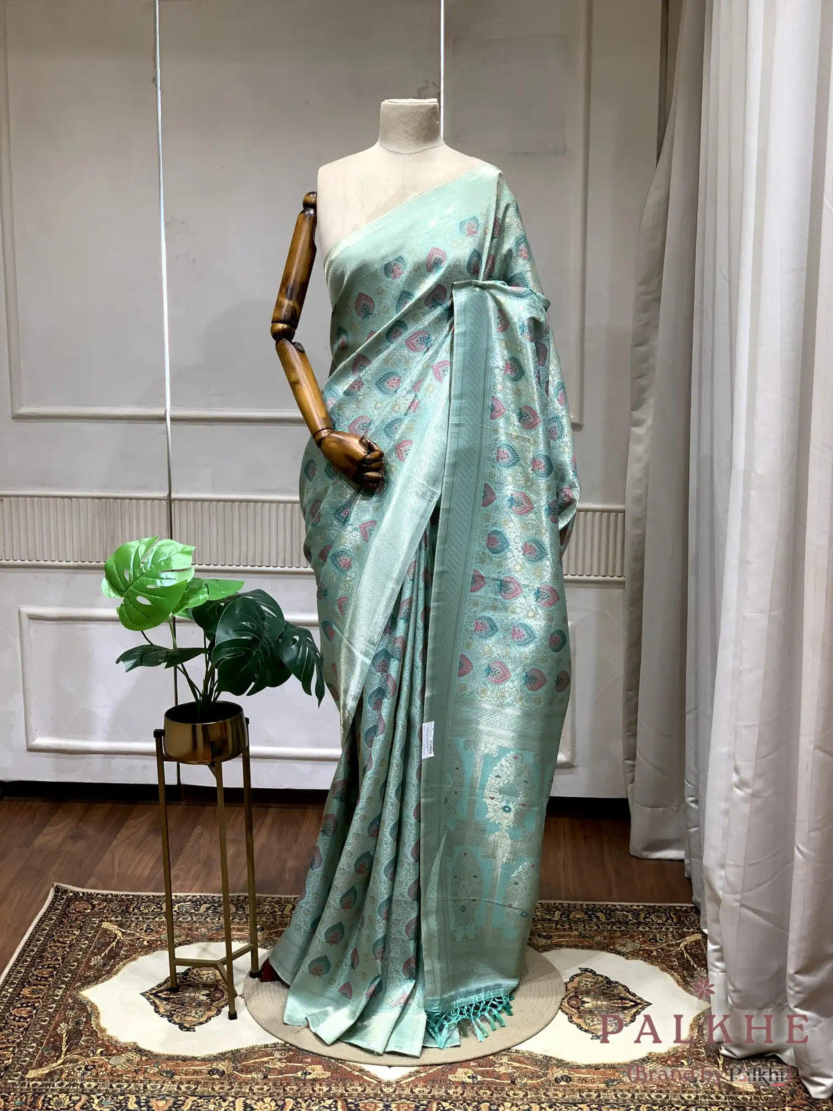 Sea Green Kanjivaram Buttas in Semi Tissue Brocade (AW60)
