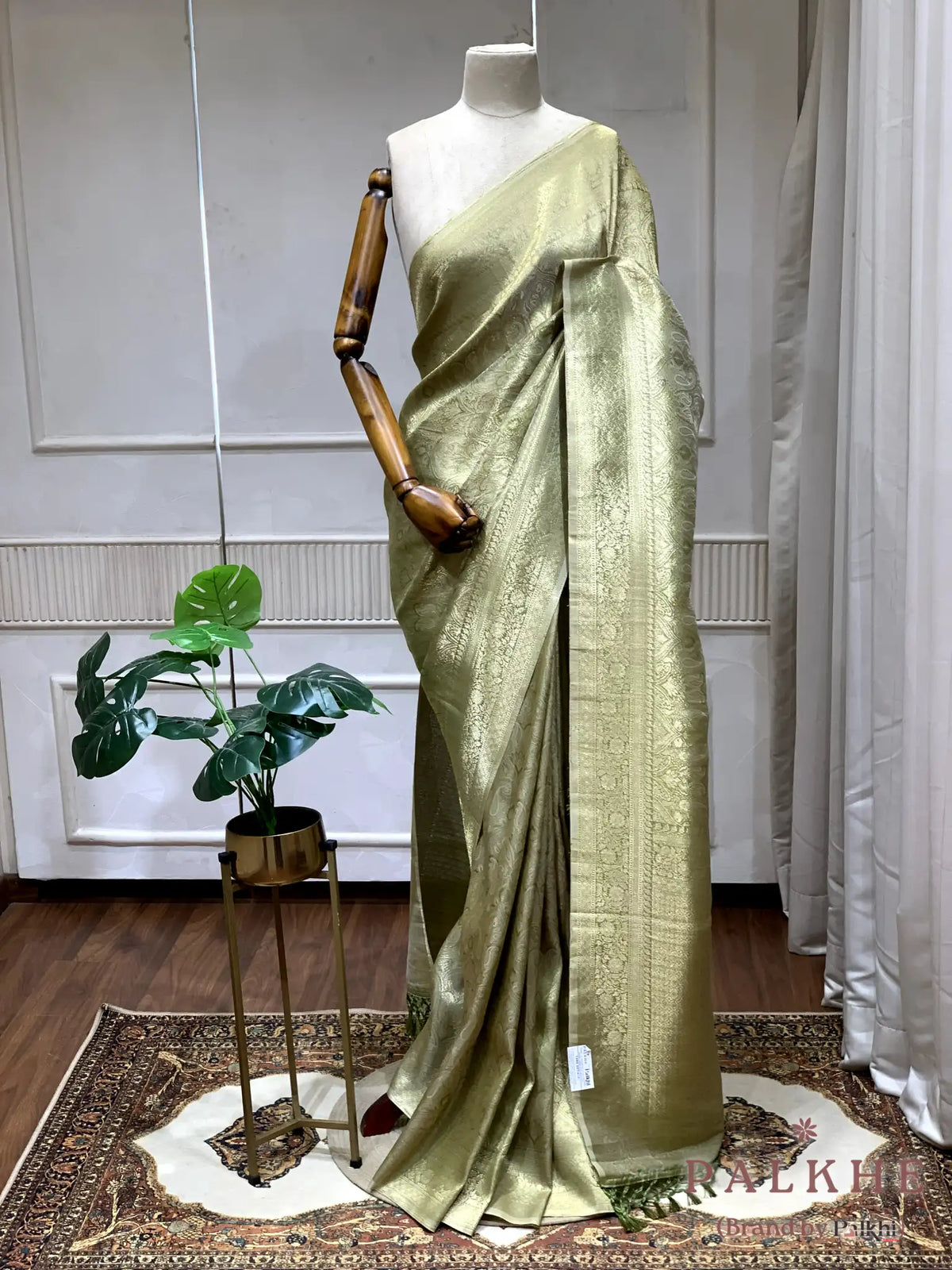 Olive Green Kanjivaram Floral in Semi Tissue Brocade (CK69)