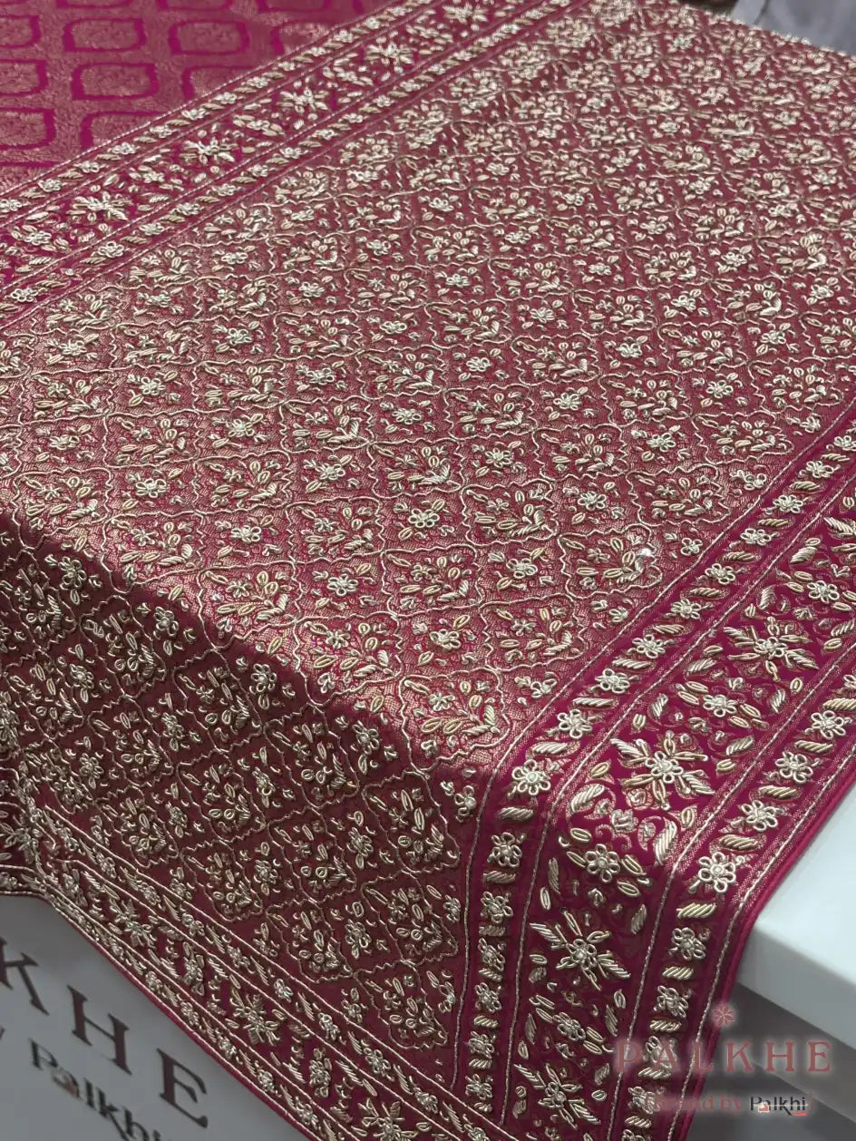 Pink Geometric Jaal Banarasi x Hand Embroidery (CN01)