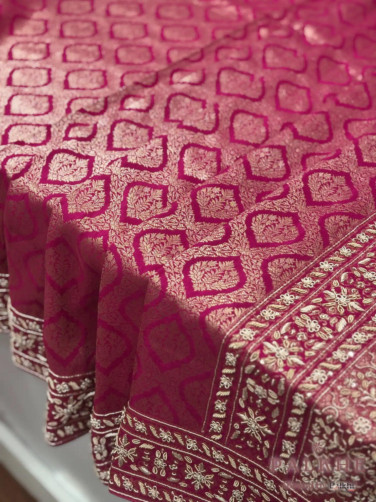 Pink Geometric Jaal Banarasi x Hand Embroidery (CN01)